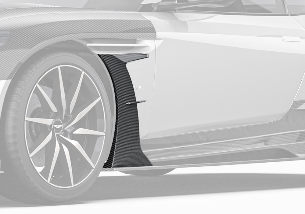 Side perspective showing how the trims seamlessly align with the factory bodywork while enhancing the aerodynamic contour