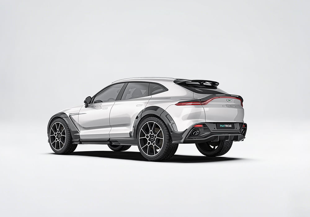 Carbon fiber rear diffuser enhancing aerodynamics while boosting luxury appeal from the back end