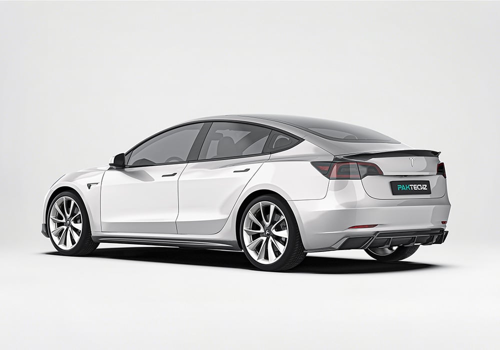 Stylish Tesla Model 3 side skirts crafted from lightweight carbon fiber to streamline airflow and create a sportier stance