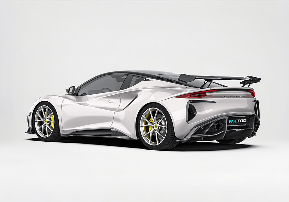 Carbon fiber rear diffuser integrated seamlessly into the Emira’s body, boosting rear stability and reducing turbulence