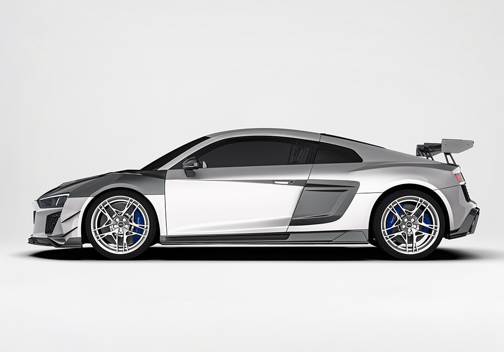 Bold rear perspective showing the aerodynamic enhancements achieved through the rear diffuser and spoiler