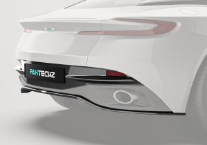 Side angle showcasing precise integration with the DB11 chassis and exhaust system for a seamless finish