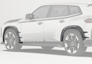 A detailed photo of how the wheel arches curve around the tire, emphasizing their OEM-grade fitment and precision