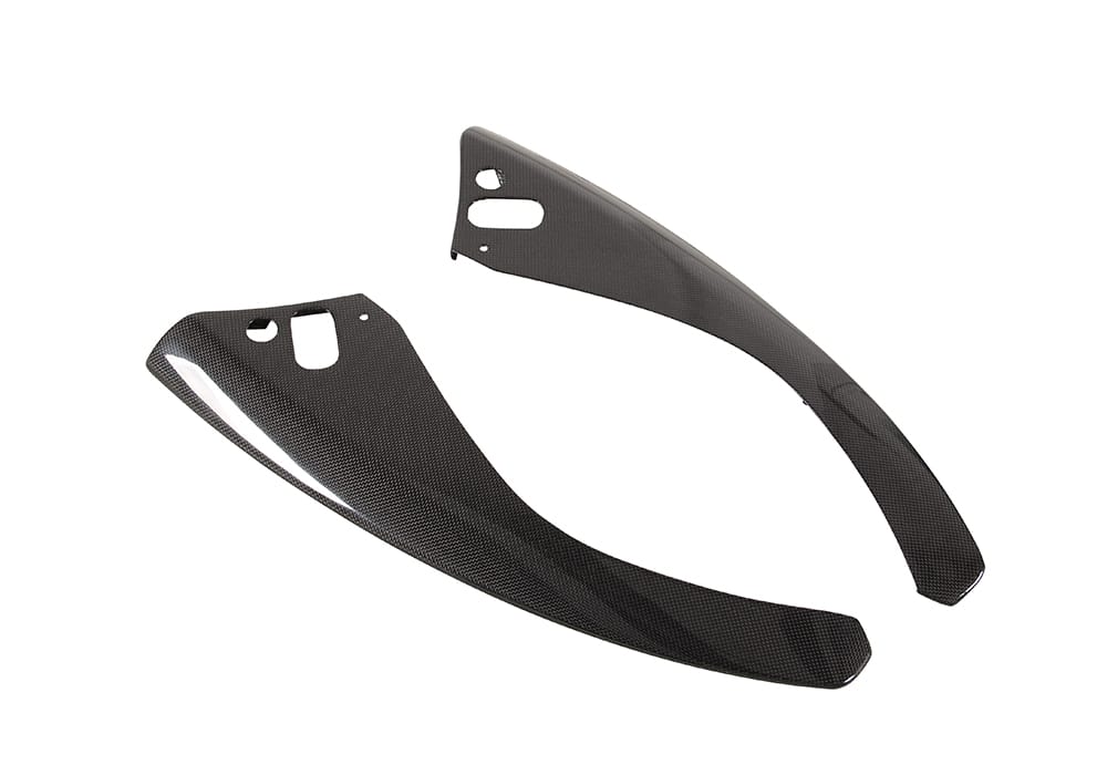 Studio-quality image of Ferrari 812 Carbon Fiber Front Corner Splitters highlighting build details