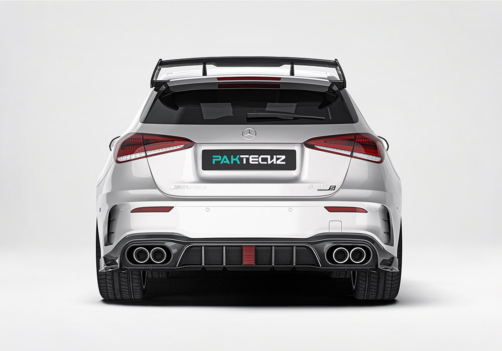 A graphic illustrating how each component (splitter, skirts, diffuser, and spoiler) contributes to improved airflow and overall reduced drag