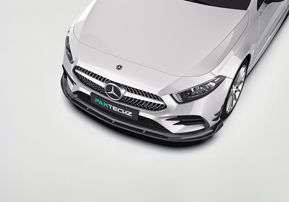 A crisp rear view of the Carbon Fiber Rear Diffuser and Rear Spoiler, showcasing their integration with the A35 rear bumper and trunk lid