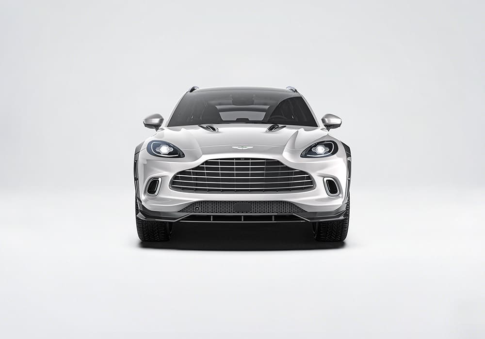Full visual of DBX's aerodynamic enhancements including front splitter, side skirts, and rear diffuser