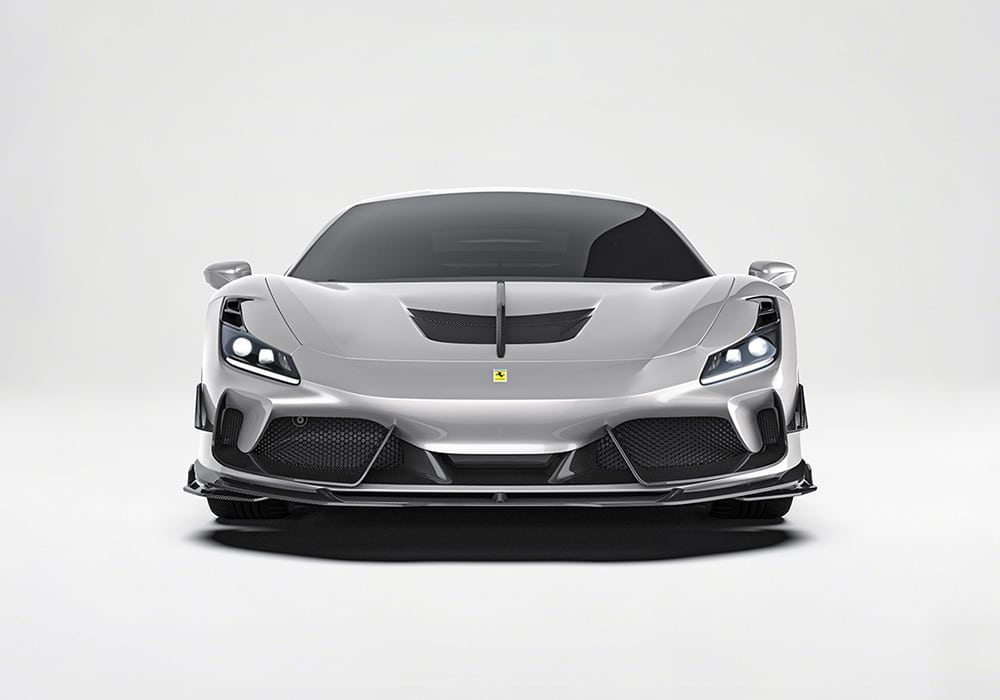 High-resolution image of the Ferrari F8’s rear diffuser design, highlighting the aerodynamic fins and bold appearance