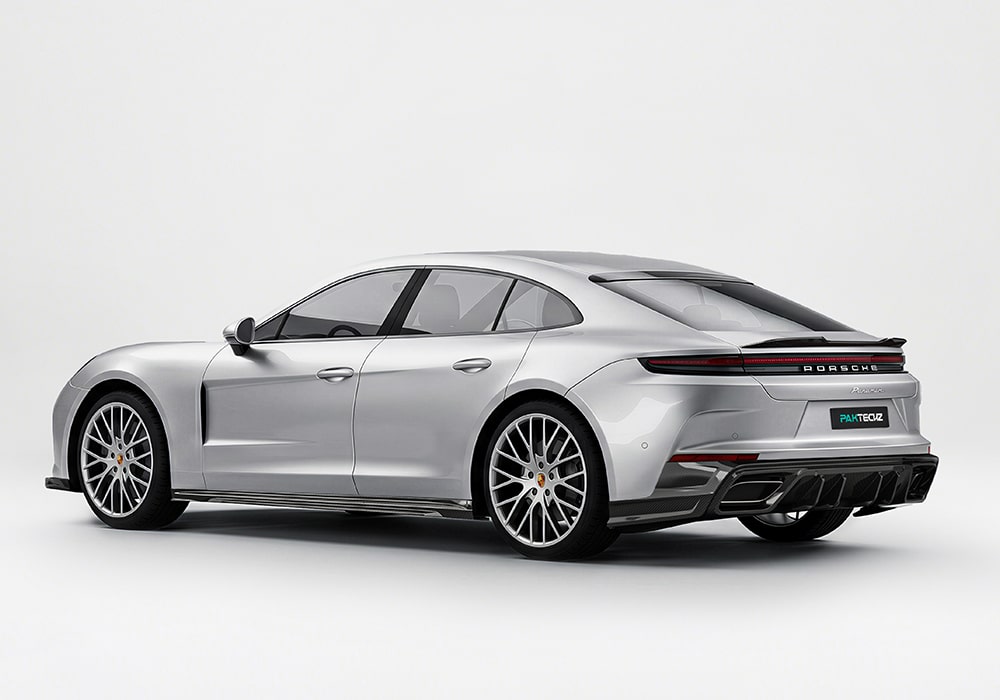Installation visuals showcasing Porsche Panamera 2024 side skirts with precision integration