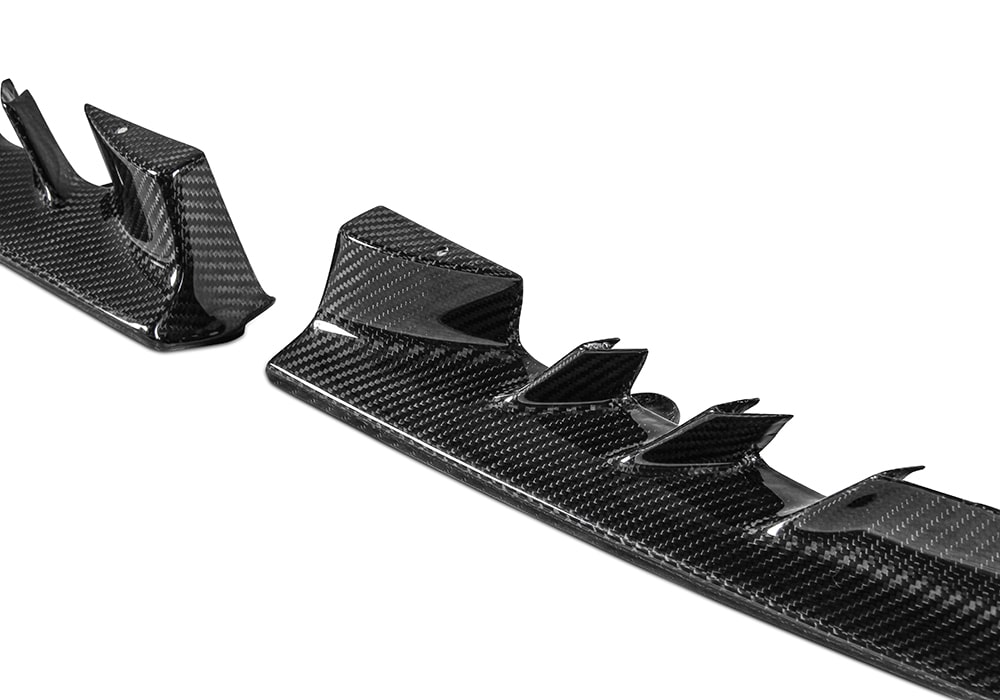 Ferrari SF90 Carbon Fiber Front Corner Splitters showcased as a standalone pair, highlighting aerodynamic curves
