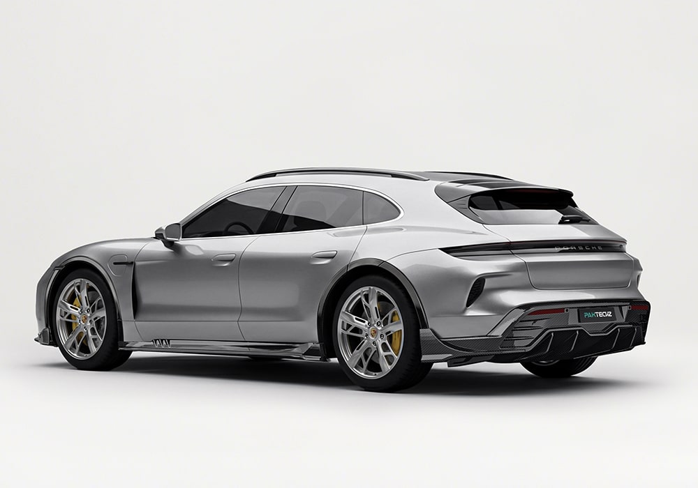 Porsche Taycan with Carbon Fiber Rear Diffuser enhancing its rear-end aesthetics and airflow