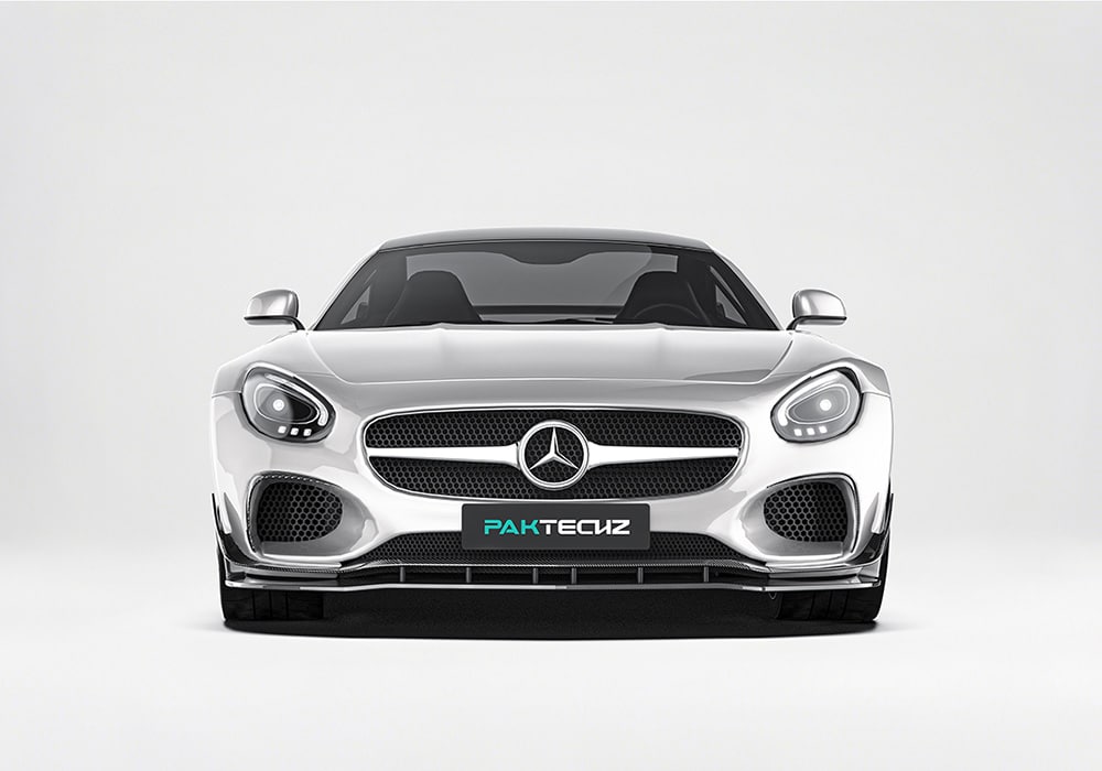 A dynamic side shot of the AMG GT/GTS C190 fitted with Carbon Fiber Side Skirts, driving on a highway to showcase the aerodynamic and visual impact during motion
