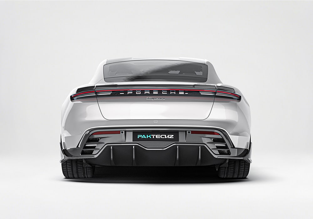 Images of each kit component (front lip, side skirts, rear diffuser, rear spoiler) with descriptions of their functions and installation points