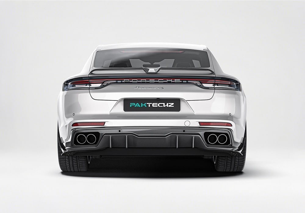 Step-by-step installation visuals showing OEM-grade fitment of the carbon fiber side skirts onto the Panamera, demonstrating secure mounting integration