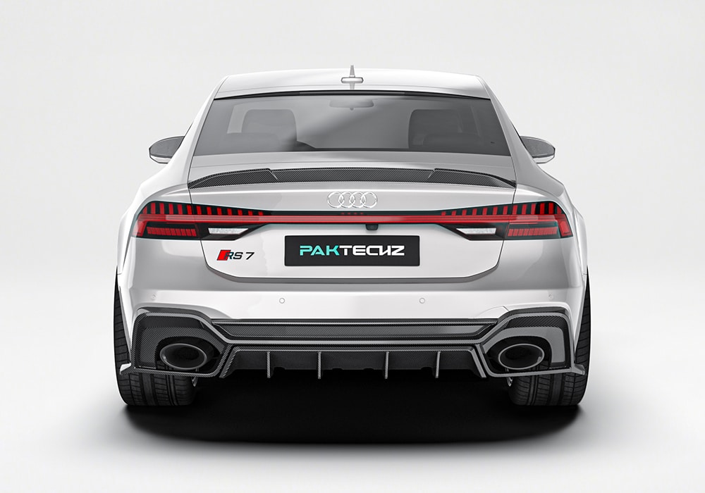 Before-and-after comparison highlighting how the carbon fiber body kit transforms the RS7’s look and performance