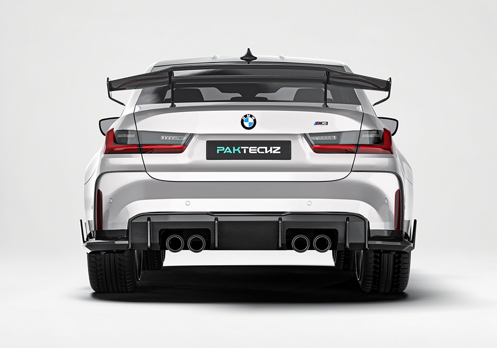 An image showing the carbon fiber trunk spoiler, enhancing the rear appearance while contributing to improved downforce