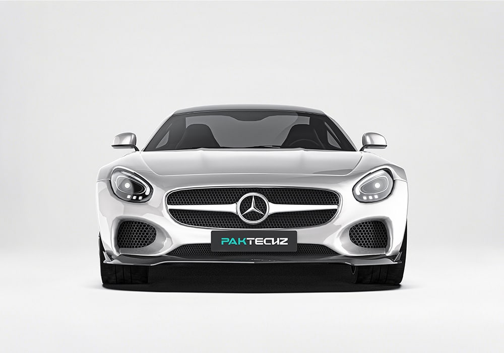 Images of the individual components laid out – front lip, rear diffuser, side skirts, and spoiler – neatly shown to illustrate the contents of the Carbon Fiber Aero Kit