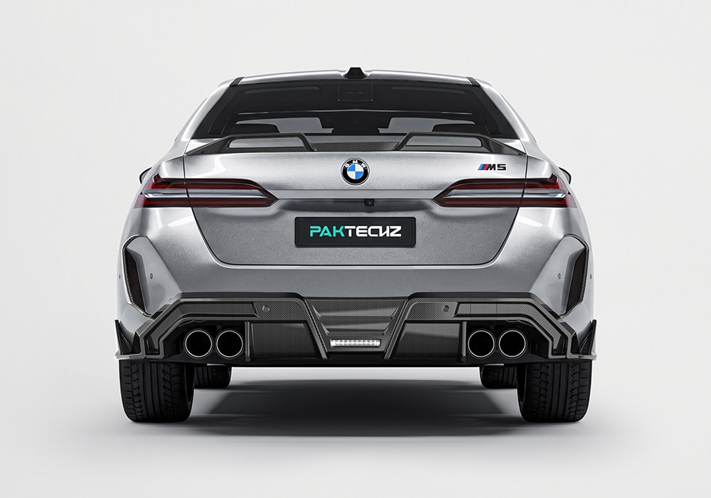 Illustration showing airflow dynamics around a BMW M5 (G90) equipped with the Carbon Fiber Aero Kit
