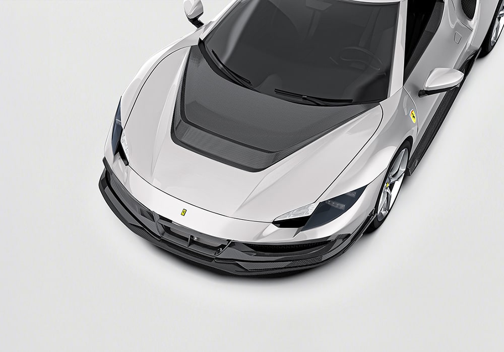 Comparison of Ferrari 296 GTB with and without Carbon Fiber Aero Kit installed for a striking transformation