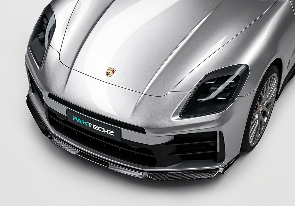 Side-by-side view of Porsche Panamera before and after Carbon Fiber Aero Kit installation