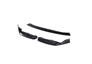 Split image showing the factory front bumper versus the aggressive styling upgrade after installing the Carbon Fiber Front Lip