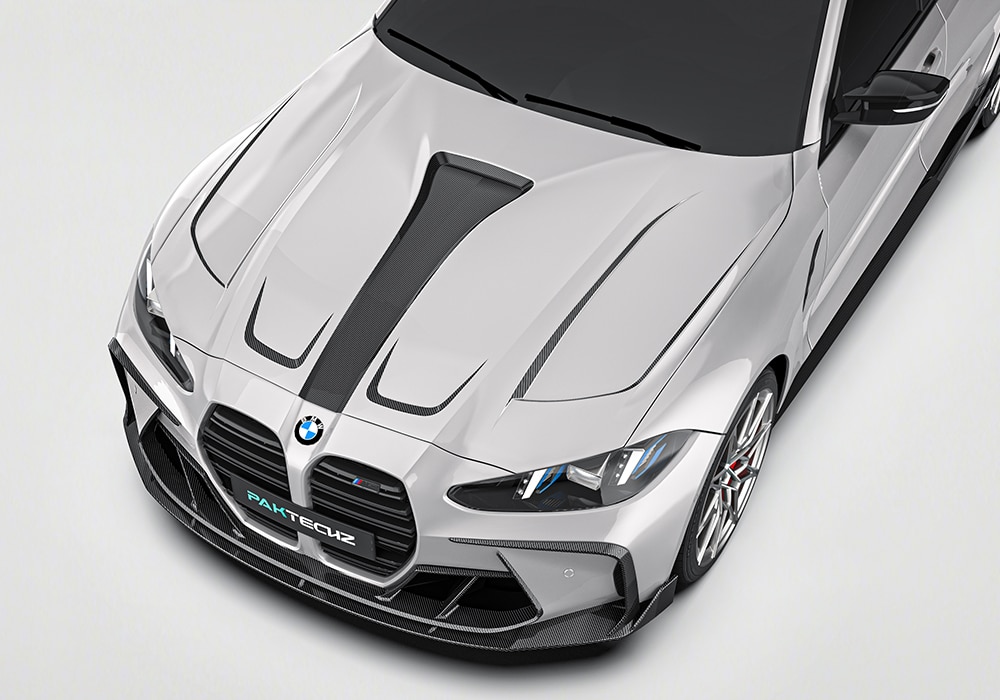 A dynamic illustration visualizing how airflow is redirected by each component of the Carbon Fiber Aero Kit, improving handling and stability