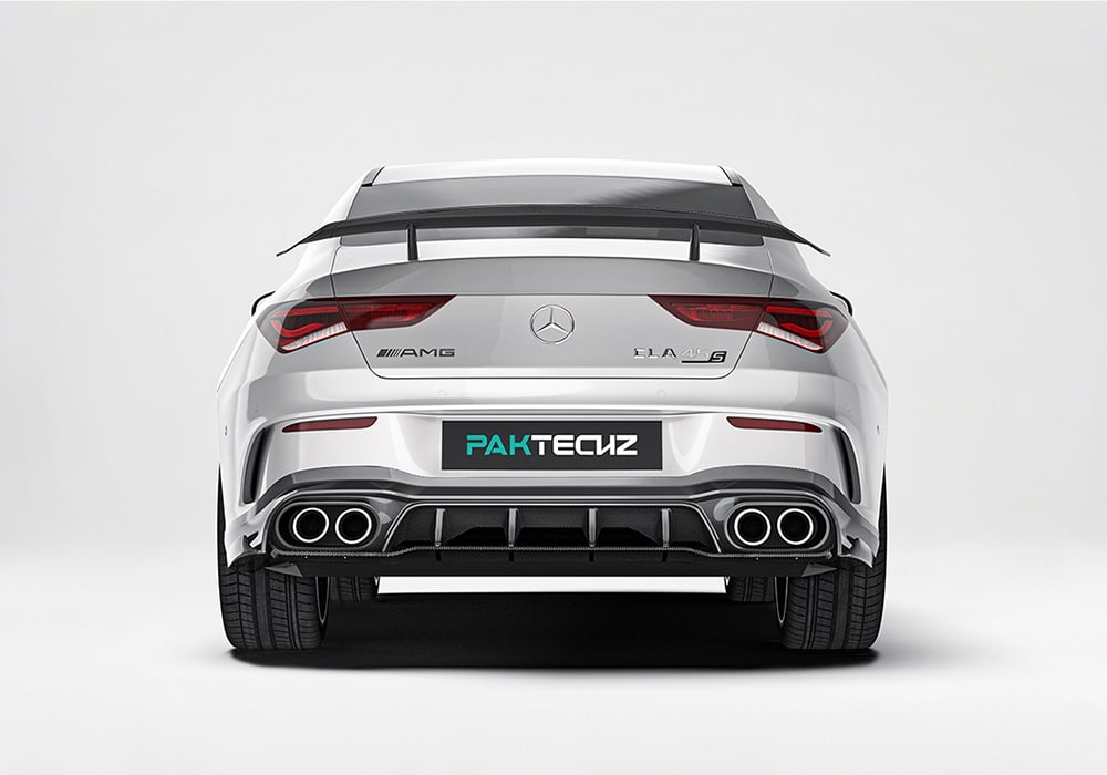 Step-by-step visuals showing the installation stages of each component, including the spoiler, side skirts, and rear diffuser, with close-ups of mounting points
