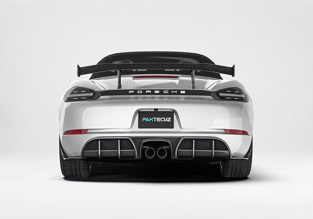 Showcase the stock Porsche 718 versus the complete Aerodynamics Kit installed, visually demonstrating the upgrade’s impact on the car’s styling and performance