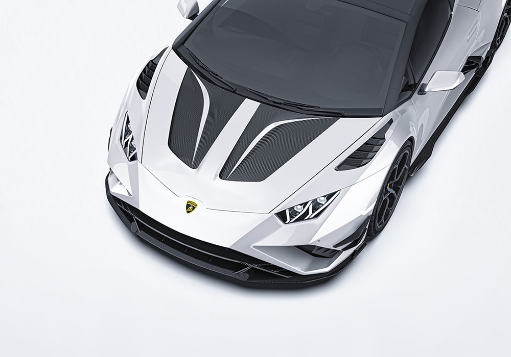High-speed motion shot reflecting the powerful aerodynamic capabilities of the body kit during track performance