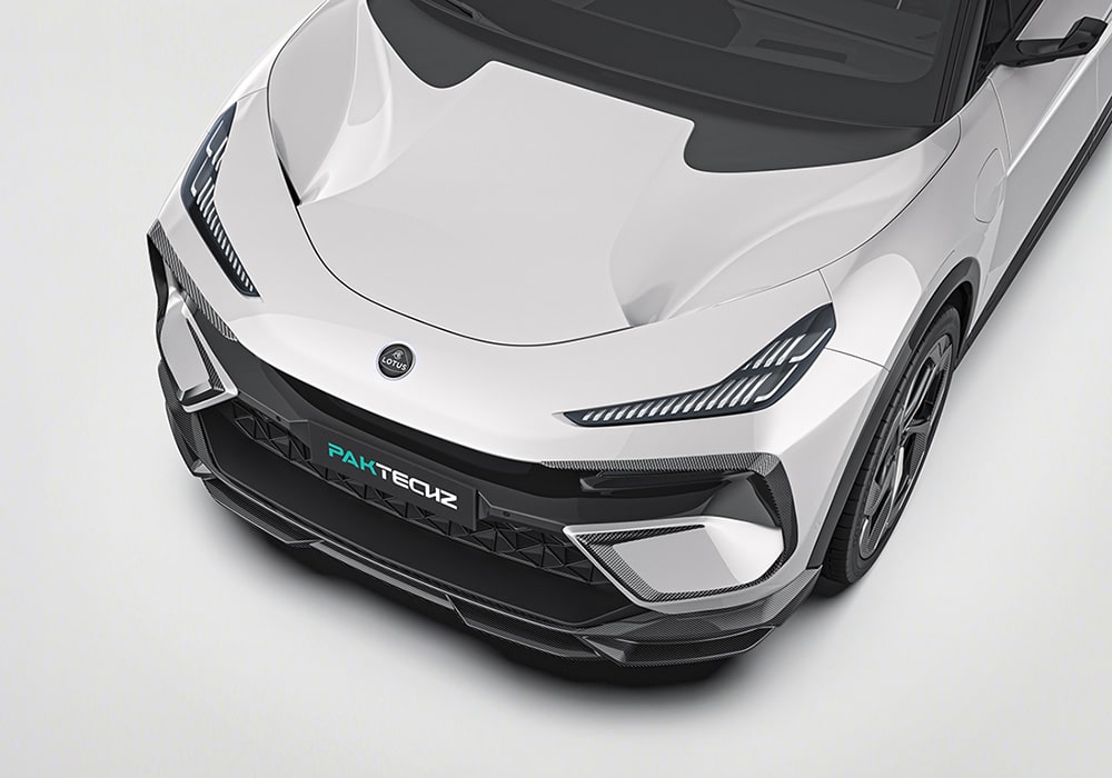Lotus Eletre fully outfitted with the Carbon Fiber Aero Kit, showcasing seamless integration and an aggressive profile