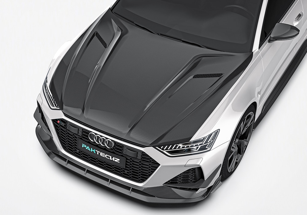 Detailed look at the precision-engineered carbon fiber front splitter designed to optimize airflow and reduce drag