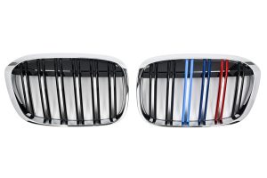 กระจังหน้า BMW F48/F49 เส้นคู่ สีดำเงาขอบโครเมี่ยม พร้อมแถบสามสี