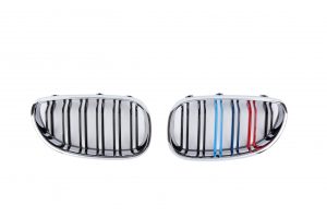 กระจังหน้า BMW E60/E61 เส้นคู่ สีดำเงาขอบโครเมี่ยม พร้อมแถบสามสี