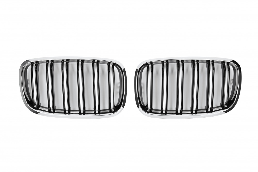 กระจังหน้า BMW E70/E71 เส้นคู่ สีดำเงาขอบโครเมี่ยม