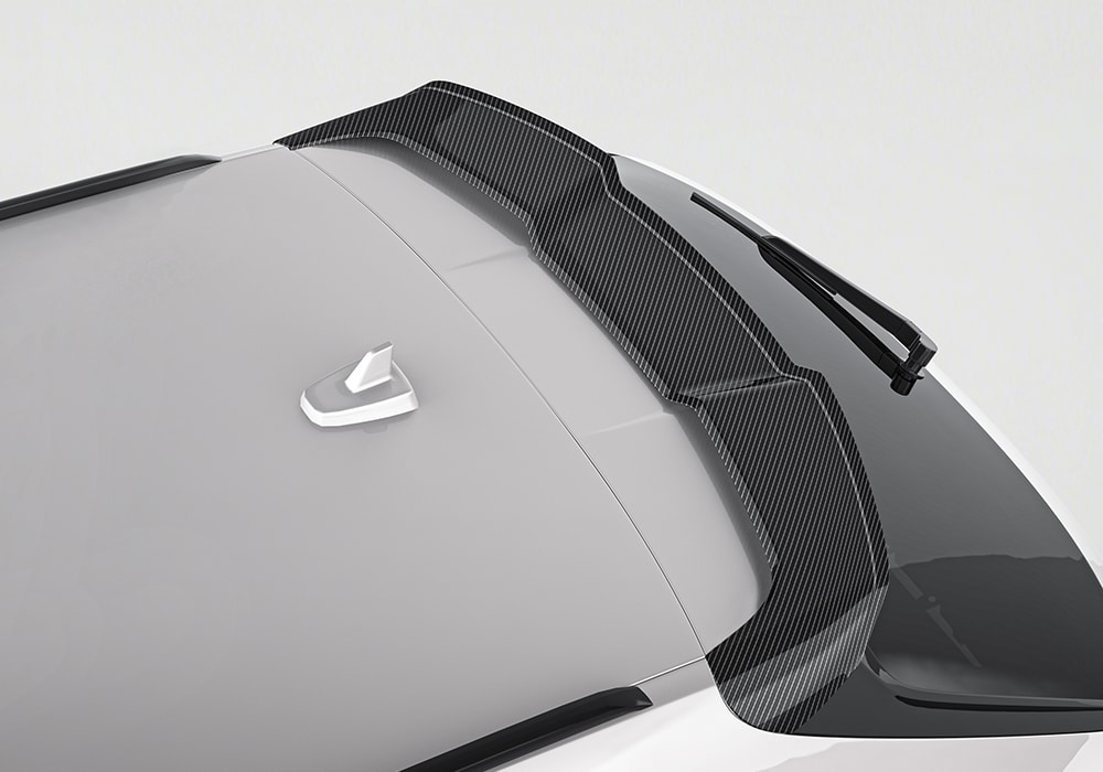 High-gloss carbon fiber detailing highlighting durability, scratch resistance, and luxury-quality finish