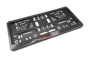กรอบป้ายทะเบียน Carbon Fiber ลาย Audi สีขาว 1 คู่