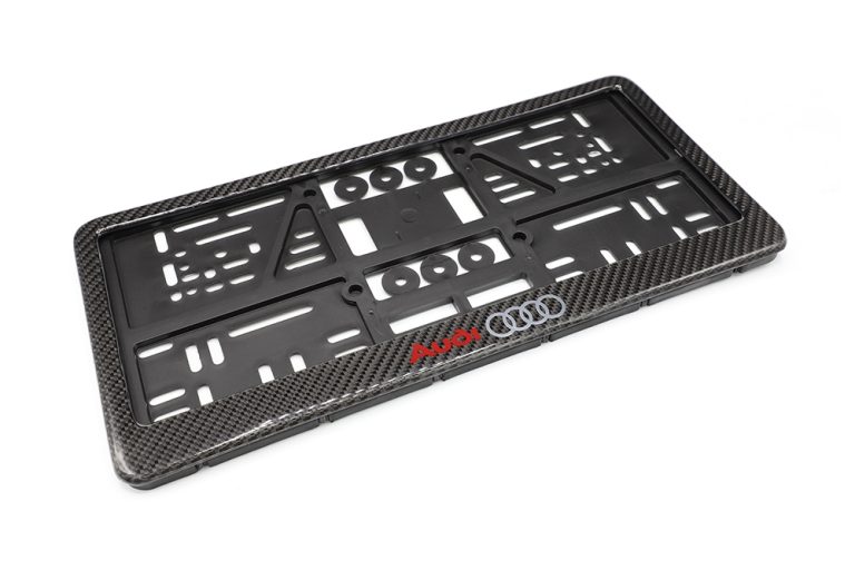 กรอบป้ายทะเบียน Carbon Fiber ลาย Audi สีเงิน 1 คู่