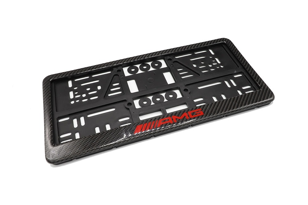 กรอบป้ายทะเบียน Carbon Fiber โลโก้ AMG สีแดง 1 คู่