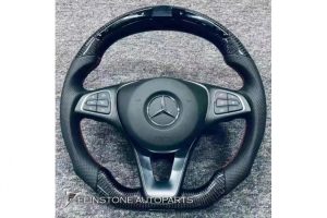 พวงมาลัย Mercedes Benz 2015+ สำหรับรถไม่ AMG Carbon Fiber / Alcantara ด้ายสีแดง พร้อมจอ LED