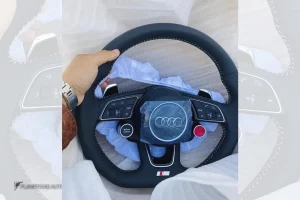 พวงมาลัย Audi หนัง Nappa เย็บด้ายขาว ก้าน S line ปุ่ม Race Display ซ้าย/ขวา