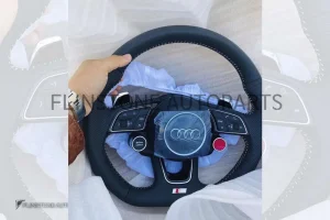 พวงมาลัย Audi หนัง Nappa เย็บด้ายขาว ก้าน S line ปุ่ม Race Display ซ้าย/ขวา