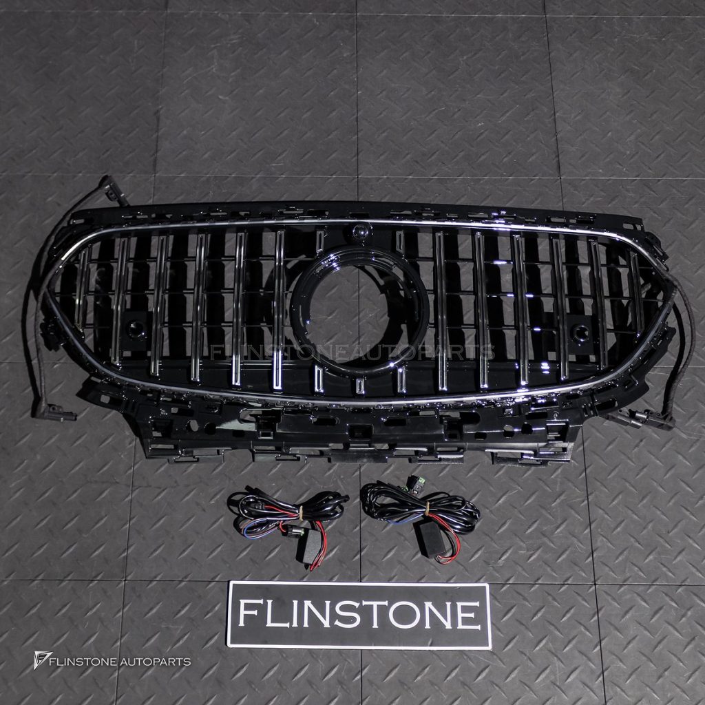 กระจังหน้า LED สำหรับ W214 E-Class ทรง E53 AMG GT สีดำเงา-โครเมี่ยม มีกล้อง