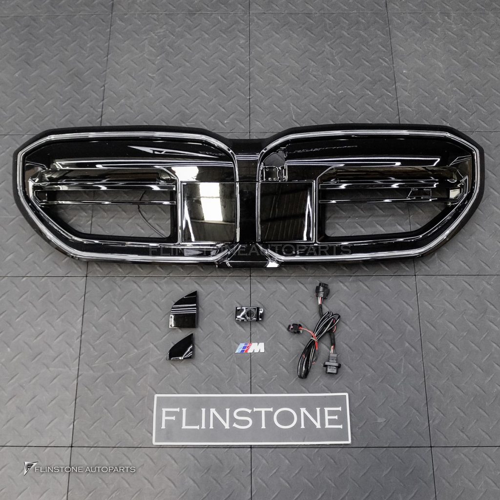 กระจังหน้า LED สำหรับ BMW I5 G60 ทรง M5 G90 สีดำเงา โลโก้สีเงิน