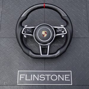 พวงมาลัย พร้อม Airbag Carbon Fiber สำหรับ Porsche Cayenne 958 ก้านสีโครเมี่ยม-ดำ หนังสีดำ ด้ายสีแดง