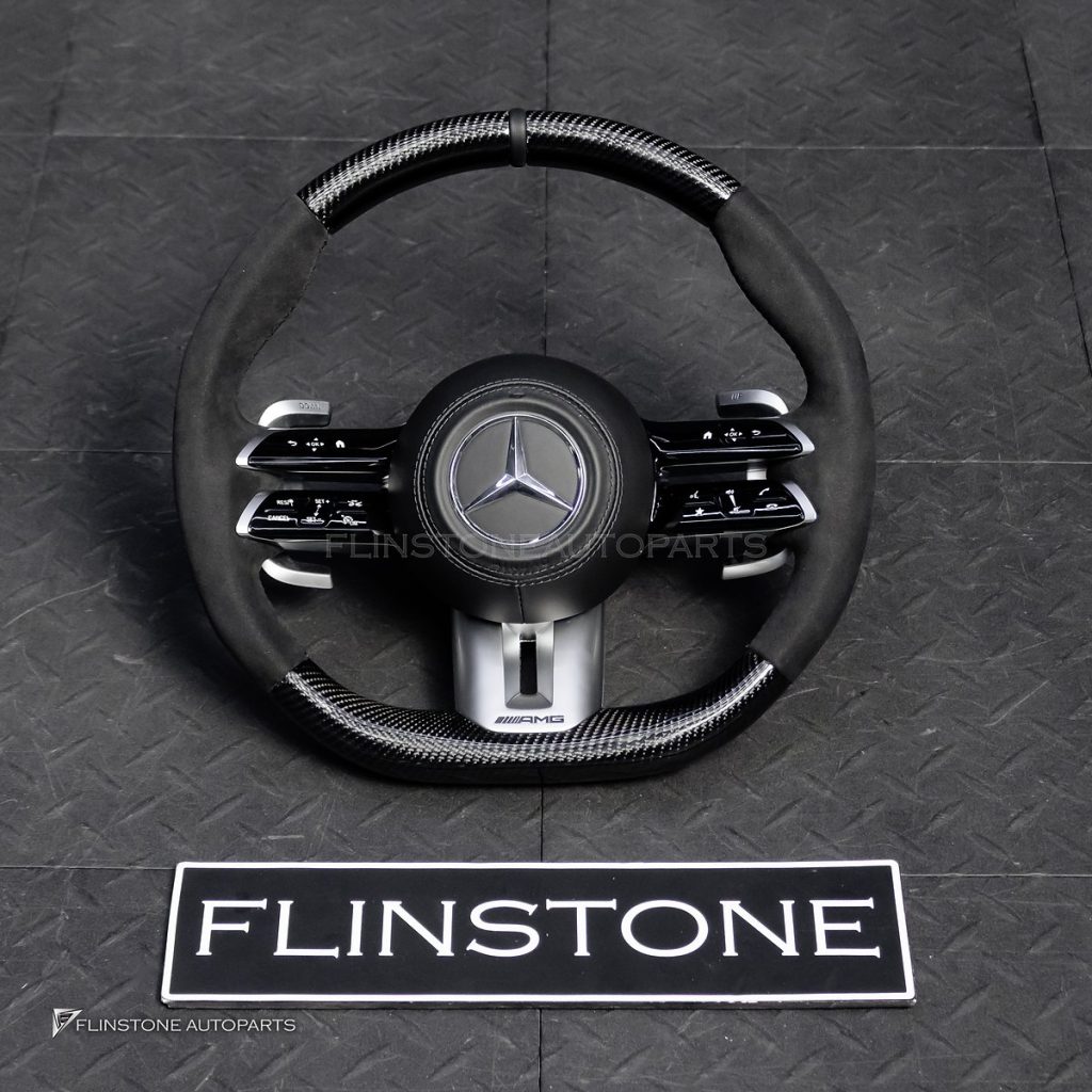 พวงมาลัย Carbon fier พร้อม Airbag สำหรับ W465 G-Class G500 หนังดำ ด้ายดำ กรอบสี ดำ-เงิน
