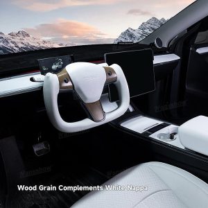 พวงมาลัย พวงมาลัย Hansshow Tesla Model Y (Y/3WHITE GRAIN WOOD)