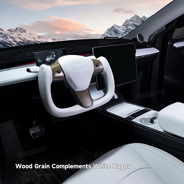 พวงมาลัย พวงมาลัย Hansshow Tesla Model Y (Y/3WHITE GRAIN WOOD)