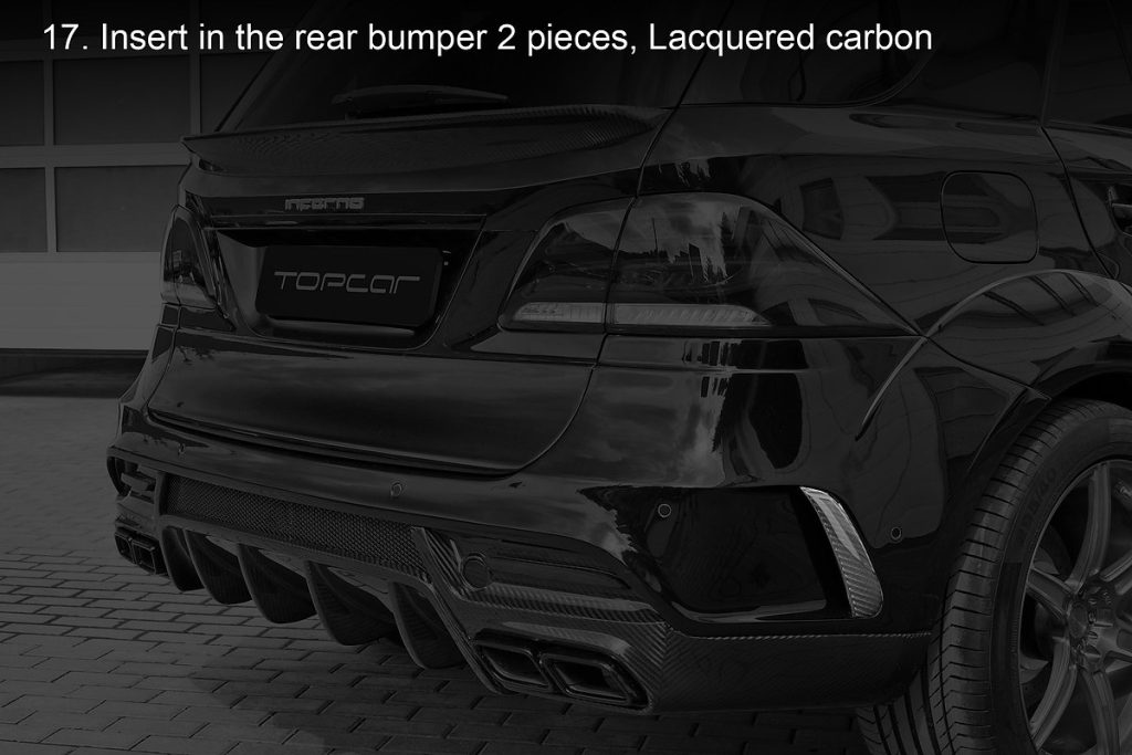 กันชนหลัง Carbon Fiber ชิ้นเสริม คาร์บอนเคลือบเงา MERCEDES BENZ W166 GLE ทรง TOPCAR INFERNO 2 ชิ้น