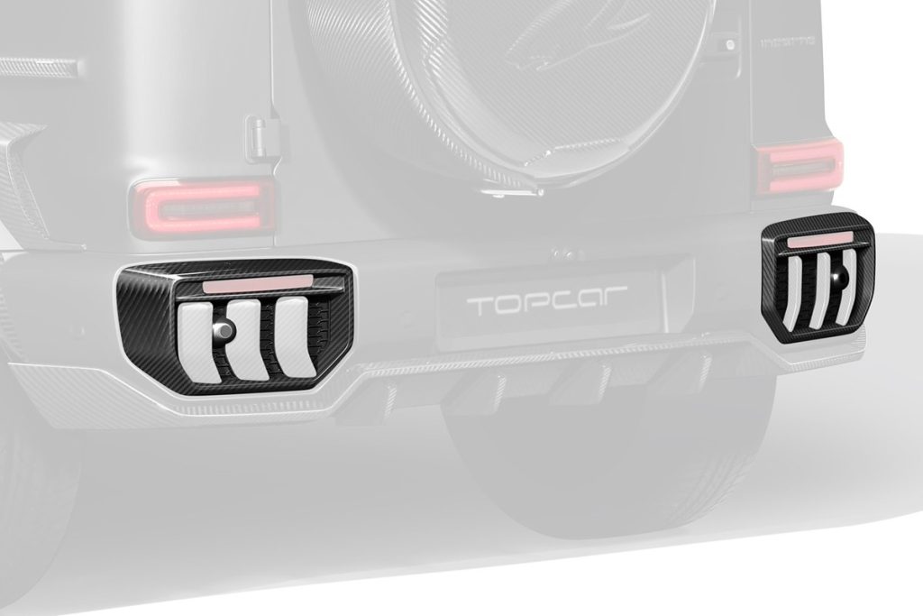 กันชนหลัง Carbon Fiber ชิ้นเสริม MERCEDES BENZ W465 G-Class ทรง TOPCAR INFERNO 2 ชิ้น
