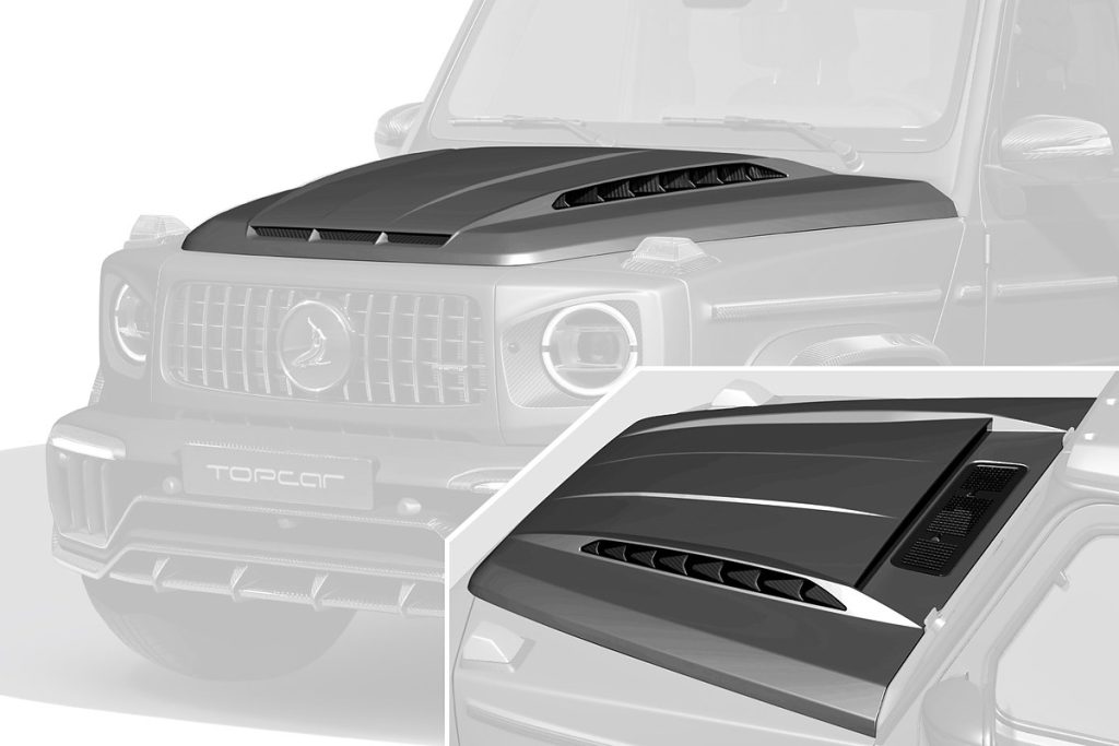 ฝากระโปรงหน้า Carbon Fiber ลาย Aero Style W465 G-Class แบบพ่นสี ทรง TOPCAR INFERNO